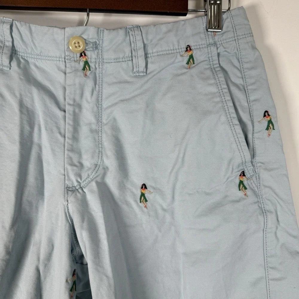 Gap Men's Chino Shorts Size 29 Hula Girl Embroidered‎ Light Blue Vacation Shorts